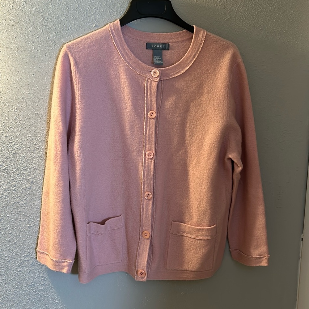 Vintage Koret‎ Knit Cardigan Sweater Light Pink Wool